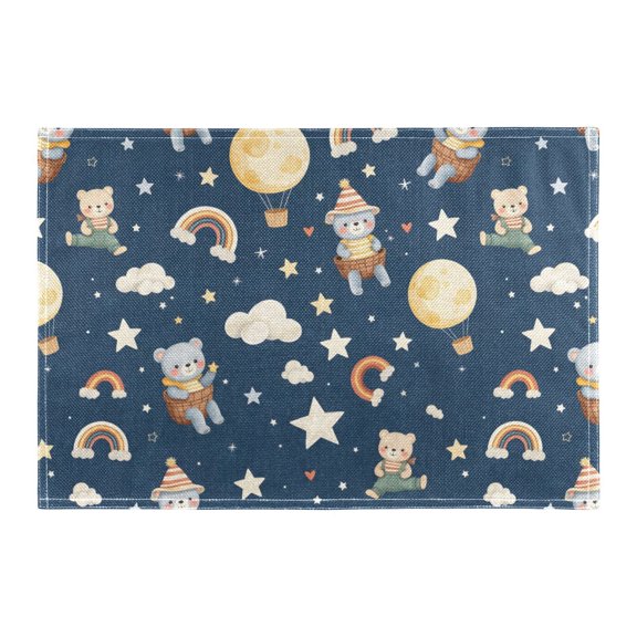 Cute Bear Pattern Placemat 18x12in Reversible Rustic Linen Texture Dining Table Mat