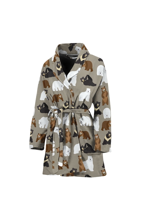 Cute Bear Pattern Women Bathrobe One Size Univeral Fits, Bear Fashion Lightweight Plush Fleece Long Robe For Women
