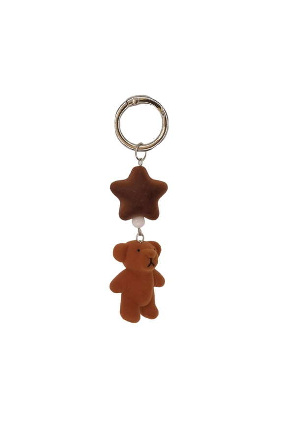 Cute Bear Pendant Keychain Resin Animal Soft Flocking Decor for Backpack Purse Car-Keys Phone Pendant