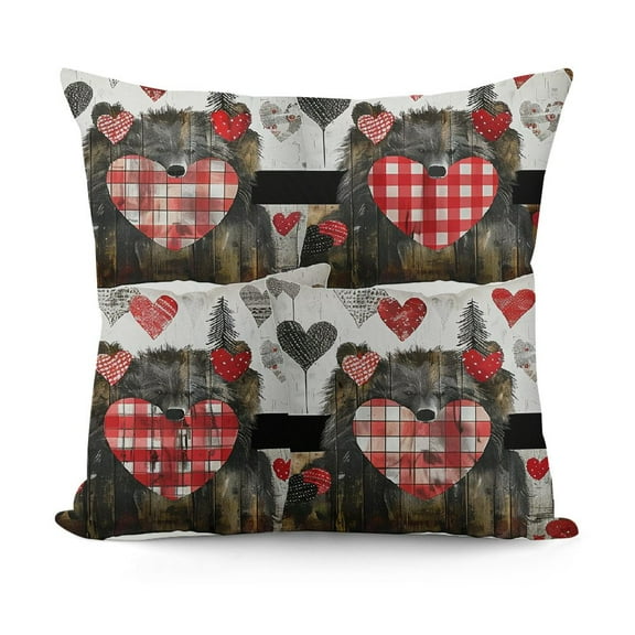 Cute Bear Pillow Covers Home Decor  Wild Animals Reversible Throw Pillow Covers for Boys Girls Children Vintage Square Cushion Covers Set   Set Western Farmhouse Red White Black
