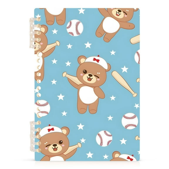 Cute Bear Play Baseball Spiral Journal Notebook College Ruled Notebook 8.3" x 5.7" A5 Lined Thick Paper Page