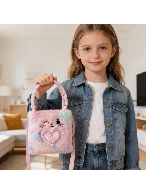 Cute Bear Plush Crossbody Bag for Childs, Soft Fluffy Mini Coin Purse Wallet, Lightweight Portable Handbag for Children Girls Daily Wear Birthday Holiday Party Gift