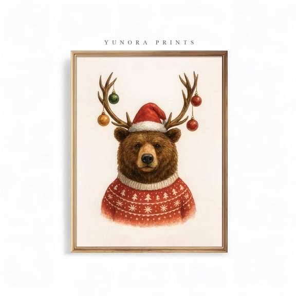Cute Bear , Polar Ber Art, Animal In Sweater, Cozy Unframed Paper Print