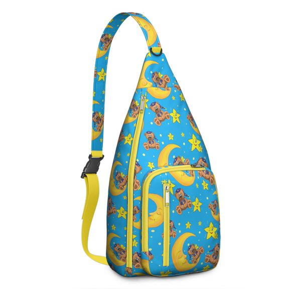 Cute Bear Print Hiking Backpack – Lightweight Drawstring Daypack with Watercolor Forest & Moon Design – Ideal for Bear Lovers, Outdoor Adventures, and Travel