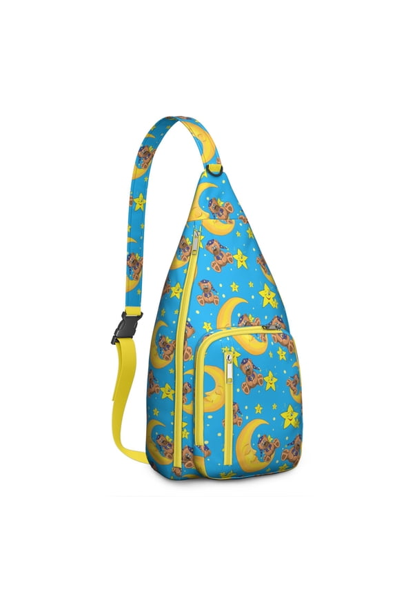 Cute Bear Print Hiking Backpack – Lightweight Drawstring Daypack with Watercolor Forest & Moon Design – Ideal for Bear Lovers, Outdoor Adventures, and Travel