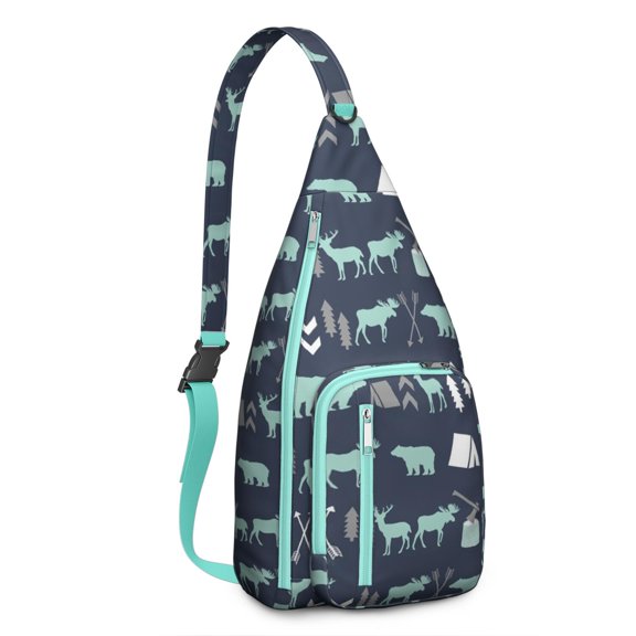 Cute Bear Print Hiking Backpack – Lightweight Drawstring Daypack with Watercolor Forest & Moon Design – Ideal for Bear Lovers, Outdoor Adventures, and Travel