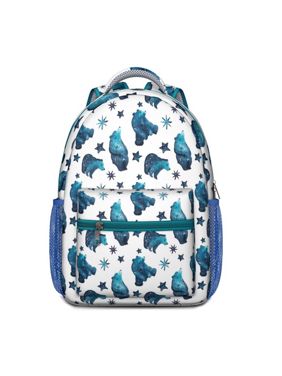 Cute Bear Print School Backpack – Brown Polar Bear Cartoon Design with Forest Winter Hunting Wild Pattern