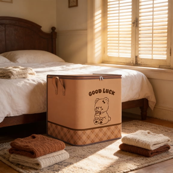 Cute Bear Print Large Capacity Clothes Storage Bags, Foldable Non-Woven Fabric Closet Organizers with Zipper & Handles for Bedding, Comforters, Moving & Bedroom Storage, Set of 3