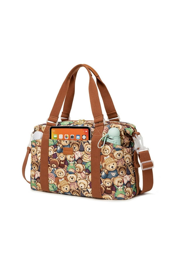 Cute Bear Print Women Duffel Bag for Travel High Capacity Jacquard Canvas Water Resistant Travel Sport Hand Bag Weekender Overnight Bag for Gym Sport