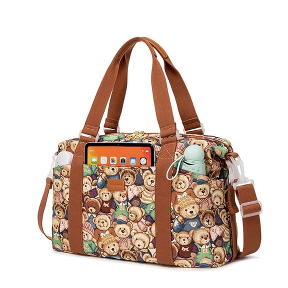 Cute Bear Print Women Duffel Bag for Travel High Capacity Jacquard Canvas Water Resistant Travel Sport Hand Bag Weekender Overnight Bag for Gym Sport
