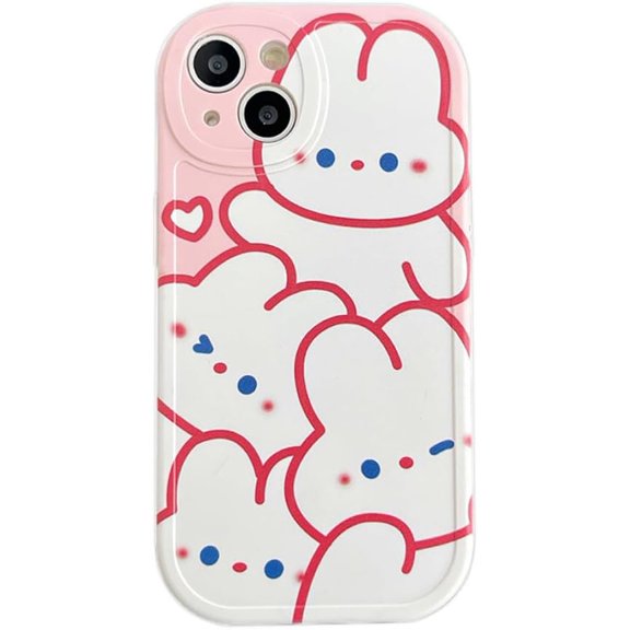 Cute Bear Rabbit Couples Love Heart Rounded Edge Soft for iPhone Case (Pink,iPhone 14 Pro)