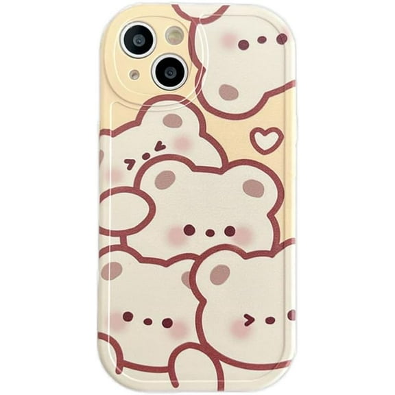 Cute Bear Rabbit Couples Love Heart Rounded Edge Soft  for iPhone Case (Yellow,iPhone 15)