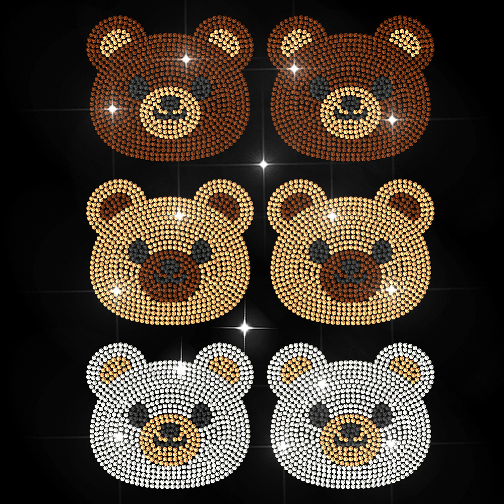Cute Bear Rhinestone Iron on Decal Teddy Bear Hotfix Transfer Sticker ...