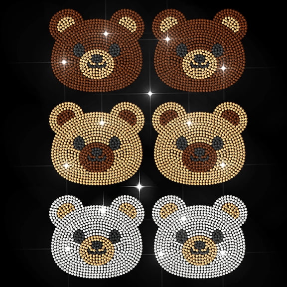 Cute Bear Rhinestone Iron on Decal Teddy Bear Hotfix Transfer Sticker Cartoon Animal Heat Transfer Patch Shining Clothing Repair Applique