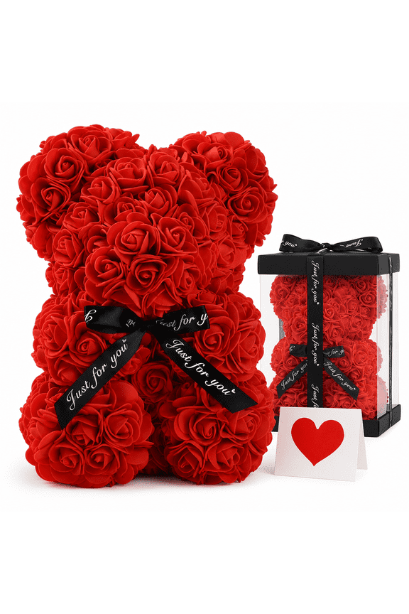 Rose Bear Gift for Women, Decorative Flower Teddy Bear with Gift Box and Card, Flower Bear Gifts for Girlfriend Mom, Valentines Day Mothers Day Gifts
