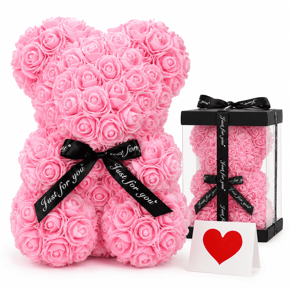 Rose Bear Gift for Women, Decorative Flower Teddy Bear with Gift Box and Card, Flower Bear Gifts for Girlfriend Mom, Valentines Day Mothers Day Gifts