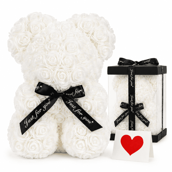 Rose Bear Gift for Women, Decorative Flower Teddy Bear with Gift Box and Card, Flower Bear Gifts for Girlfriend Mom, Valentines Day Mothers Day Gifts