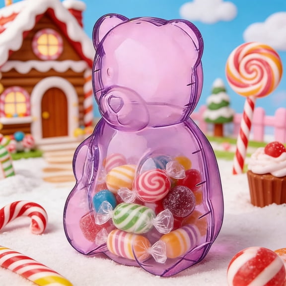 Cute Bear Shaped Plastic Storage Container - Adorable Sealed Jar for Candy, Gummies, Cookies, Snacks & Small Stationery, Perfect for Home Desk Organizer, Room Decor and Party Favor Holder, Purple