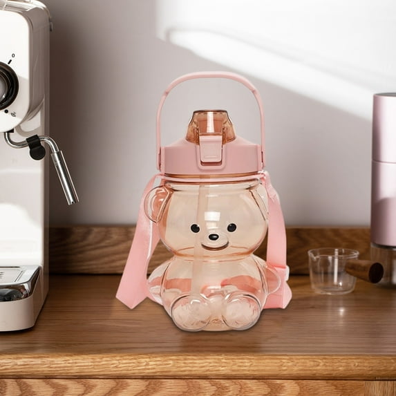 Cute Bear Shaped Water Bottle with Straw, 1400ml Portable Leakproof Plastic Sports Cup for Outdoor, Travel, and Kids Activities 