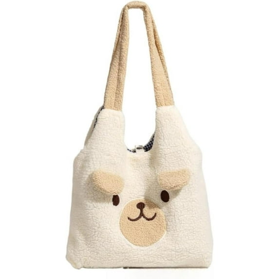 JUYGO Cute Bear Sherpa Messenger Bag Kawaii Tote Bag Funny Crossbody Bag for Women Purse