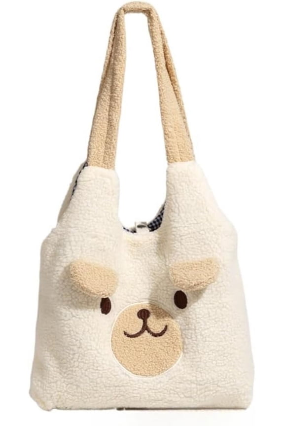 Cute Bear Sherpa Messenger Bag Kawaii Tote Bag Funny Crossbody Bag for Women Purse