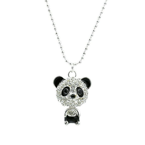 Cute Bear Shiny Alloy Panda Necklace for Ladies - Fashionable Personality Jewelry with Elastic Buckle, 60cm Chain