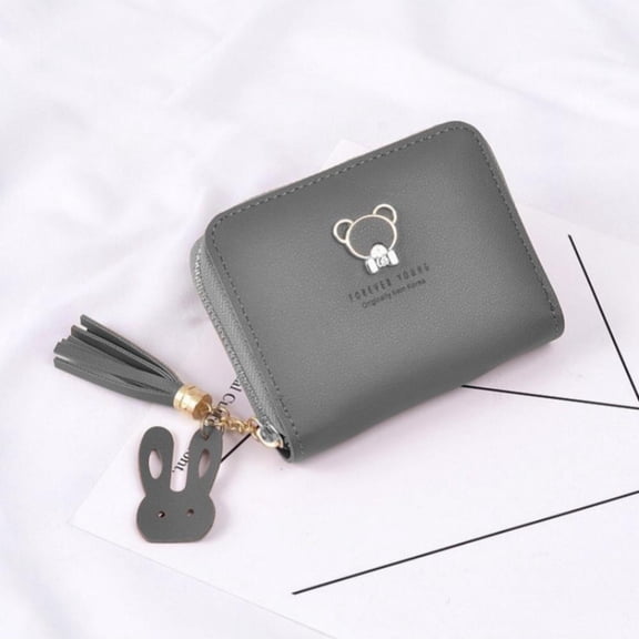 Cute Bear Short Wallet PU Leather Zipper Purse Tassel Pendant Women Girl Money Coin Purse Money Bag Credit Card Holoder