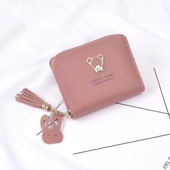 Cute Bear Short Wallet PU Leather Zipper Purse Tassel Pendant Women Girl Money Coin Purse Money Bag Credit Card Holoder