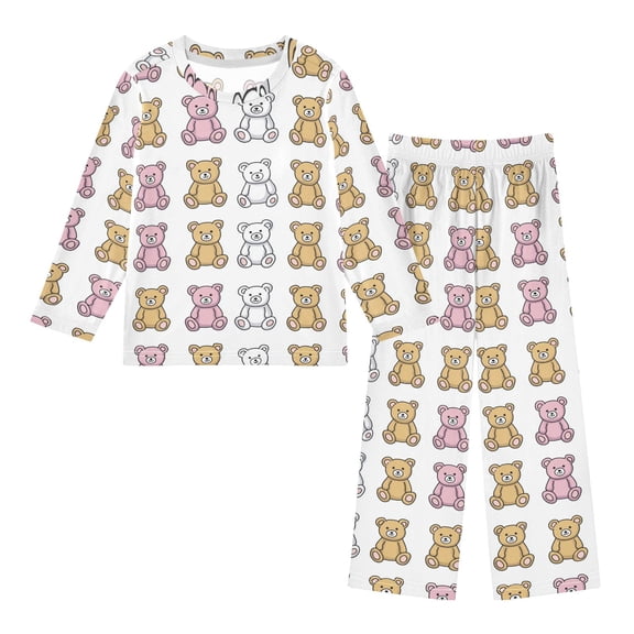Cute Bear Simple Cozy Soft Long Sleeves Top and Pants 2 Piece Cool Pjs Pajamas Set Sleepwear Size 3-11Y