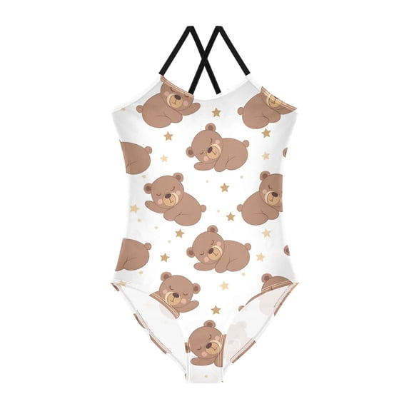 Cute Bear Sleeping Pattern Girls' One-Piece Swimwear 3T-10T Soft ...
