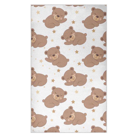Cute Bear Sleeping Pattern Waffle Kitchen Towels 18x30 in Soft Absorbent Quick Dry Dishcloths