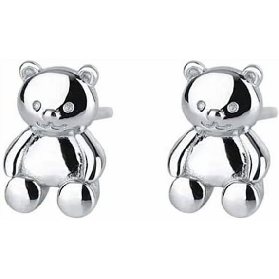 Cute Bear Small Stud Earrings 999 Sterling Silver for Women Lovely Animal Tiny Cartilage Tragus Earring Studs Statement Post Fashion Jewelry Gifts Hypoallergenic Daughter BFF