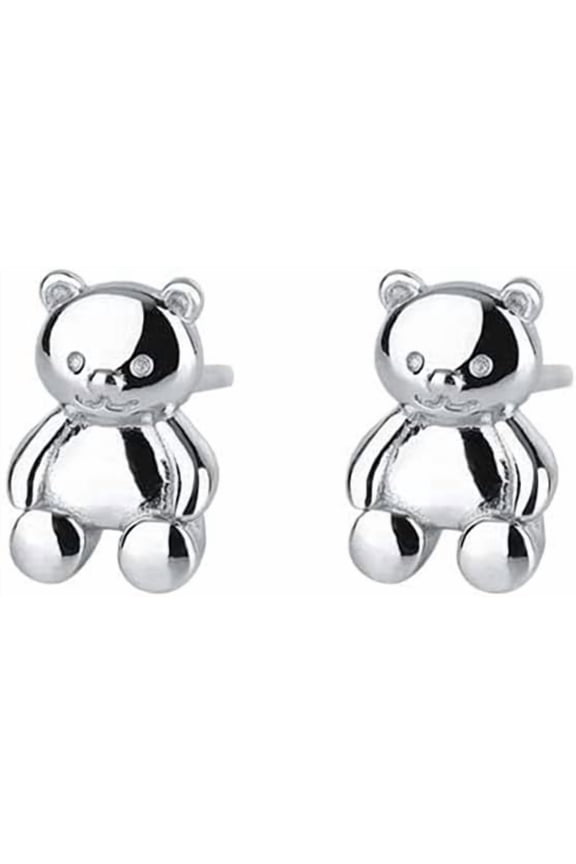 Cute Bear Small Stud Earrings 999 Sterling Silver for Women Lovely Animal Tiny Cartilage Tragus Earring Studs Statement Post Fashion Jewelry