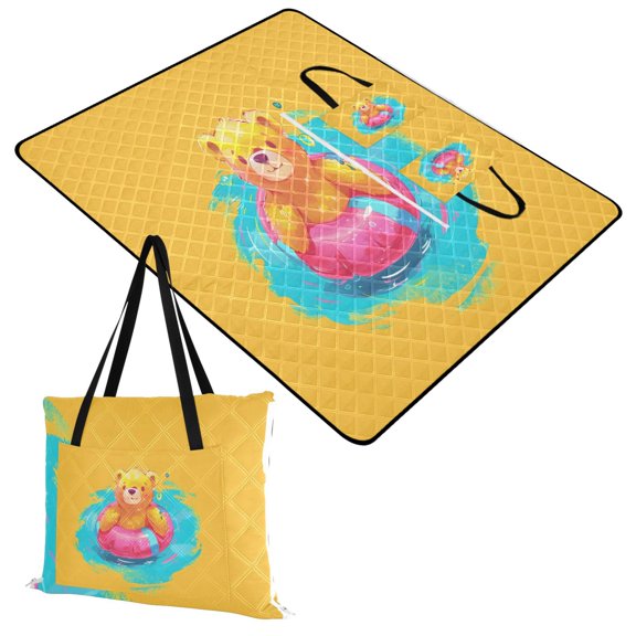 Cute Bear Swimming Circle Extra Large Picnic Beach Blanket Waterproof Sand Proof Portable Outdoor Mat 60x80