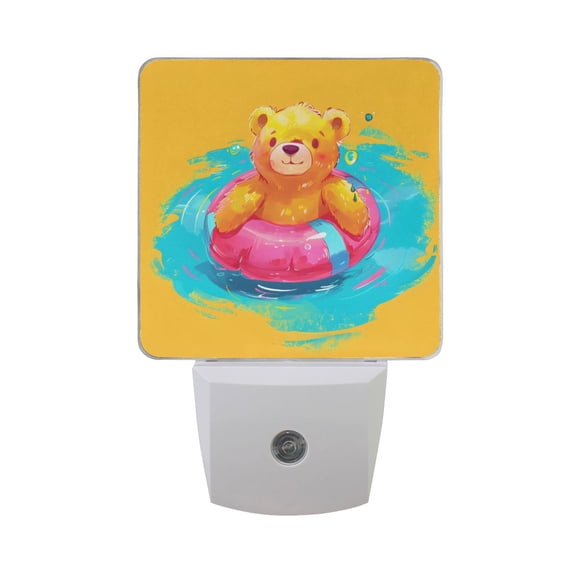 Cute Bear Swimming Circle Night Light 2 Pack LED Nightlight Plug into Wall Dusk to Dawn Sensor Soft White