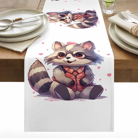 Cute Bear Table Runner 13x90 inch with Bow Tie Cotton Linen Dining Table Runner Ideal for Dresser Kitchen Coffee Tables - Machine Washable