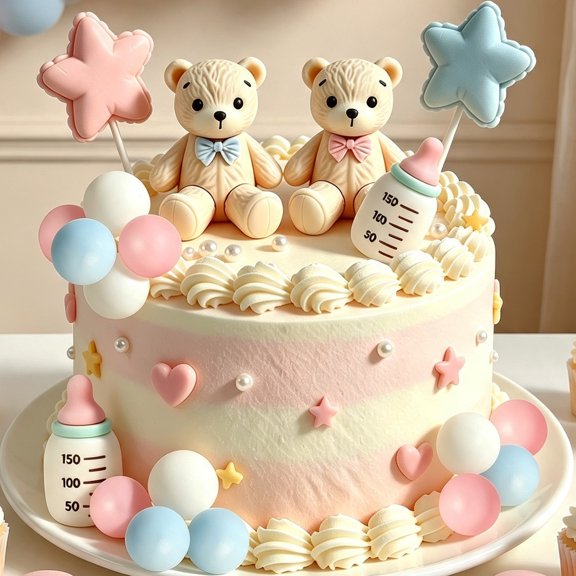 Cute Bear Themed Party Decoration Set - Pastel Pink Blue White Gender Reveal & Celebration Decor