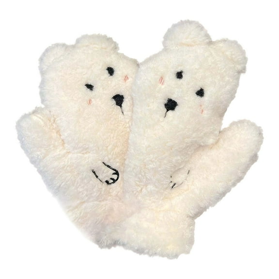 Cute Bear Themed Winter Mittens Warm Lined Full Coverage Fingerless Handwear for Outdoor Enthusiasts,Beige
