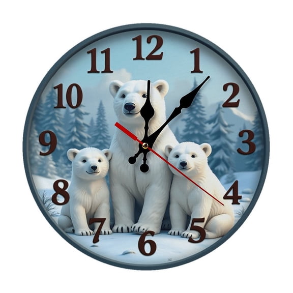Cute Bear Wall Clock 10 Inch Silent Non Ticking Round Clock Decoration for Living Room Kitchen Bedroom Bathroom Office Classroom