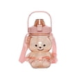 thumbnail image 1 of Cute Bear Water Bottle with Straw & Strap 47 oz, Plastic Leak-Proof Portable Cup for Outdoor, Travel & Daily Hydration, 1 of 5