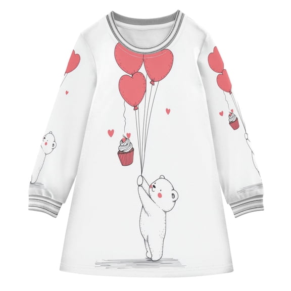 Cute Bear and Love Girls'long-sleeved dress Thickened A-dress Warm Dress Basic Shirt Party Dresses