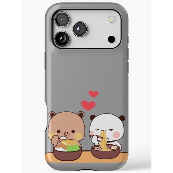Cute Bear and Panda Eating Noodles with Red Hearts Tough iPhone Case ...