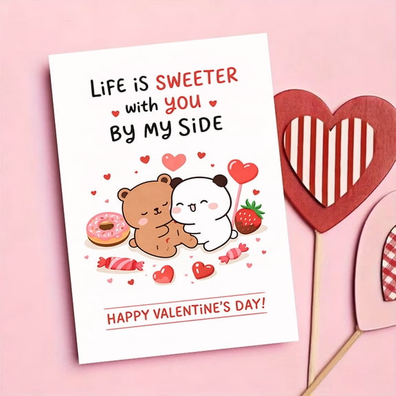 Cute Bear and Panda Valentines Day Card Life is Sweeter with You by My Side Perfect for Couples, Loved Ones, or Friends with Envelope Included