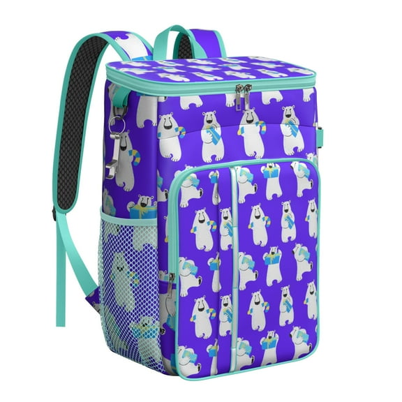 Cute Bear in the Snow Design Backpack Cooler, Leakproof Insulated Cooler Bag, Waterproof Lunch Backpack for Nature Lovers, Hiking, BBQ