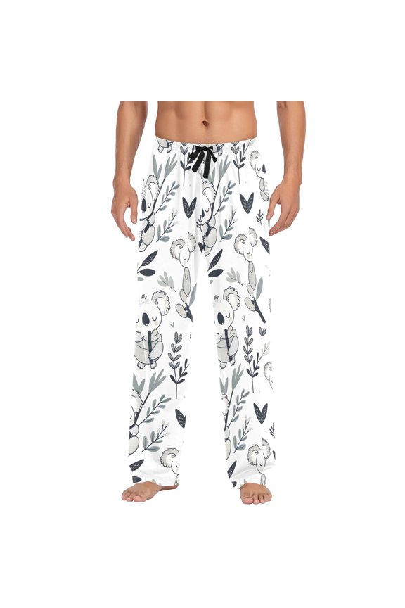 Cute Bear on Branch Men's Pajama Pants Cotton Long Sleepwear Lounge Pants M