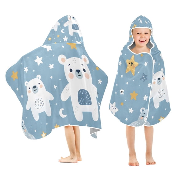Cute Bear with Star Kids Hooded Beach Towel Baby Bath Poncho Towels with Hood Absorbent 50"x23.5" for Pool Swimming