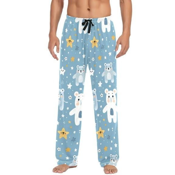 Cute Bear with Star Men's Pajama Pants Cotton Long Sleepwear Lounge Pants S
