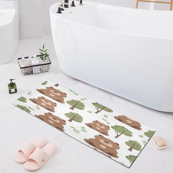 Cute Bear with Tree Bath Mat 39x20 Non-Slip Bathroom Rugs Absorbent Soft Plush Quick Dry for Tub Shower Kitchen Home Decor