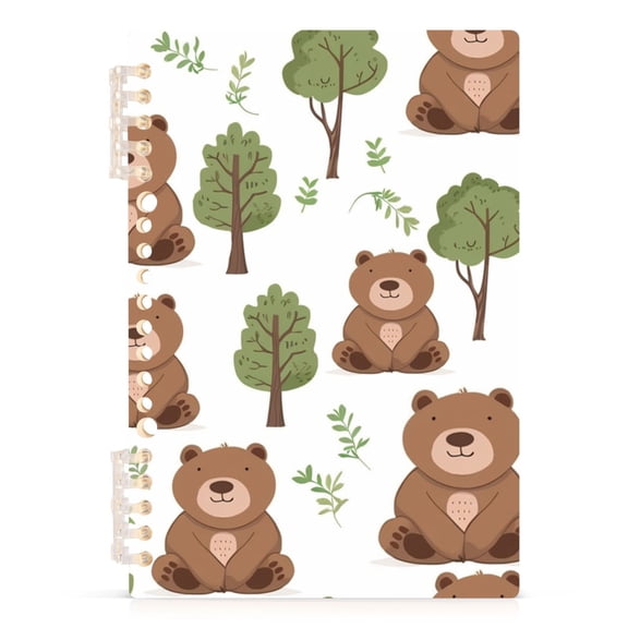Cute Bear with Tree Notebooks 1-subject Journal 60 Sheets A5 College Ruled Paper Detachable Ring 8.3"x5.7"