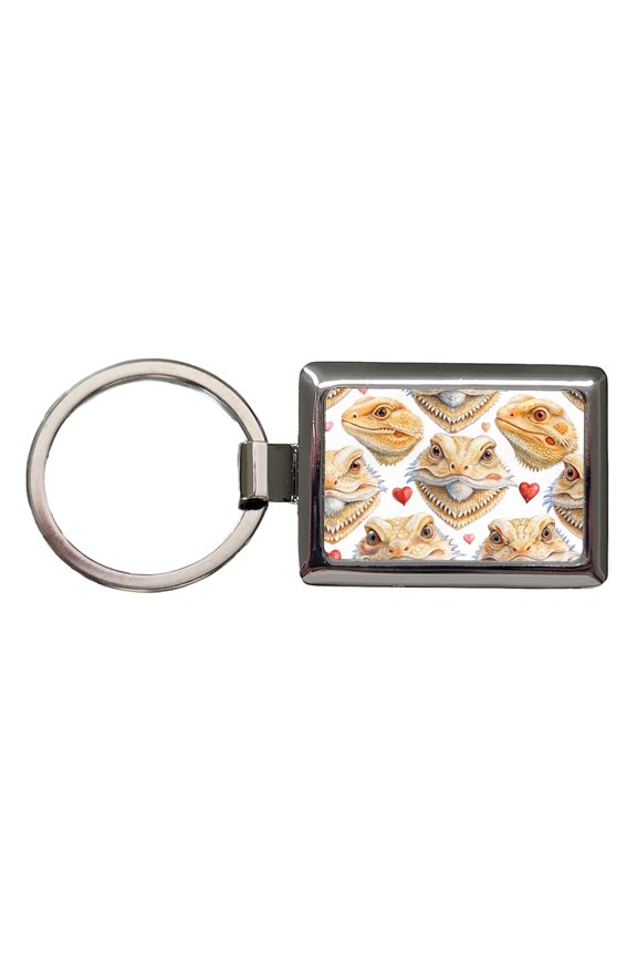Cute Bearded Dragon Faces Hearts Metal Rectangle Keychain